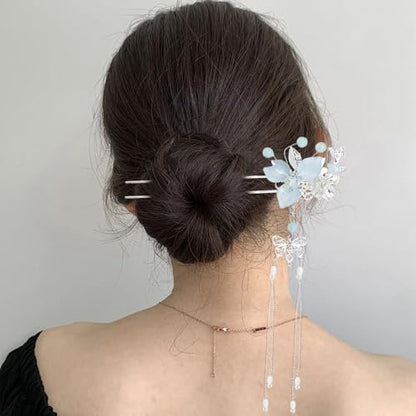 5 Pcs Flower Pearl Tassel Hairpins & Rhinestone Hair Clips, Vintage Chinese Hanfu Bridal Wedding Headpieces Hair Accessories for Women Girls Updo Hairstyle