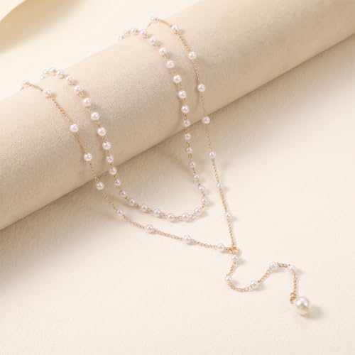 Amaxiu Layered Pearl Necklaces for Women, Y Shape Pearls Necklace for Women | Dainty Layered Faux Pearl Drop Chain Choker, Trendy Dainty Gold Pearls, Layering Necklace Jewelry Gift for Her