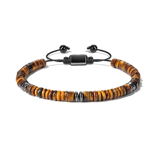 Natural Stone Beaded Bracelet for Men Women Boho Adjustable - color: Tiger Eye