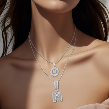 14K Gold Plated Alphabet Necklace Cubic Zirconia Letter Pendant, Personalized Name Jewelry Gift for Women, Customizable A-Z, Birthday/Mothers Day Gifts for Womens - color: White Gold, style: Style-M