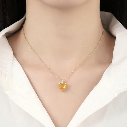 Heart Birthstone Necklace for Women, 14K Gold Plated Birthstone Pendant Necklace Cubic Zirconia Diamond Necklace Dainty Gold Necklace Birthday Gifts for Women Girls - color: 11. November(Citrine)