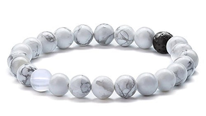 Men Women 8mm Tiger Eye Stone Beads Bracelet - color: Simulated Howlite-21003