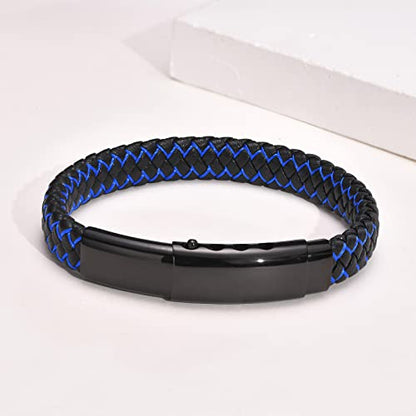VNOX Men's Inspirational Mantra Engarved Handmade Braided Leather Adjustable Cuff Bangle Bracelet Encouragement Motivational Gift for Men - style: Custom