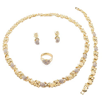 Fashionable and lovely golden bear set with diamond love necklace bracelet earrings ring 4 pieces
