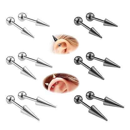 ZS 20G Spike Nose Rings Studs, 18G Stainless Steel Spike Stud Earrings, 16G Septum Lip Rings Cartilage Tragus Helix Piercing for Women Men - color: 12pcs 18g ear studs