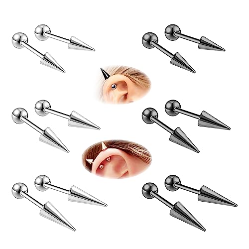 ZS 20G Spike Nose Rings Studs, 18G Stainless Steel Spike Stud Earrings, 16G Septum Lip Rings Cartilage Tragus Helix Piercing for Women Men - color: 12pcs 18g ear studs