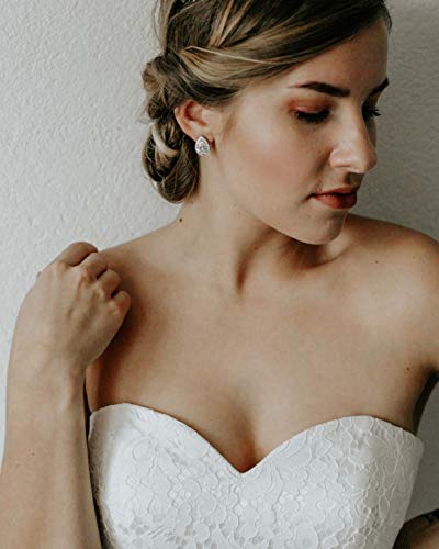 SWEETV Teardrop Bridal Wedding Earrings for Brides, Women | Elegant Pear shaped Cubic Zirconia Stud Earrings, Teardrop Bridal Jewelry, for Prom, Bridesmaid Gifts and Formal Wear - color: 2.Silver