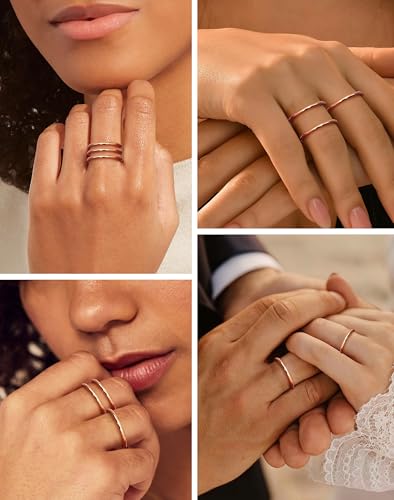 LOYALLOOK 1.5mm Silver Rings for Women Non Tarnish Stainless Steel Rings | Thin Stackable Band Rings Plain Knuckle Rings Thumb Pinky Midi Stacking Rings - color: Rose Gold Tone