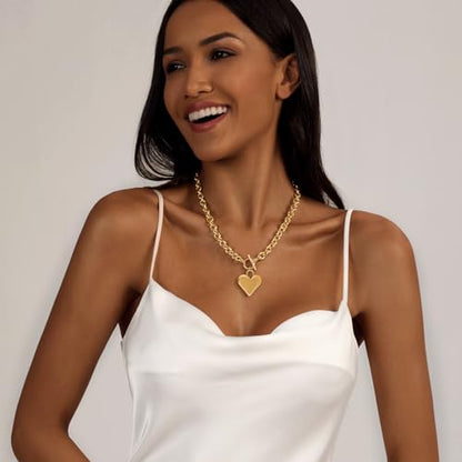 HERIER Cute Heart Necklace Dainty 18k Gold Plated Tiny Heart Pendant Choker Necklaces Small Gold Love Open Heart Chain Necklace for Women Simple Gold Necklace for Women Trendy Jewelry - color: Chunky Heart Necklace-Gold