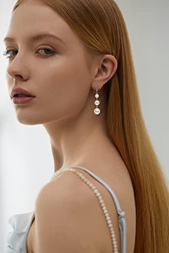 925 Sterling Silver Pearl Drop Earrings for Women, June Birthstone Long Dangle Pearl Jewelry Gifts for Her - color: 6-10mm Gold