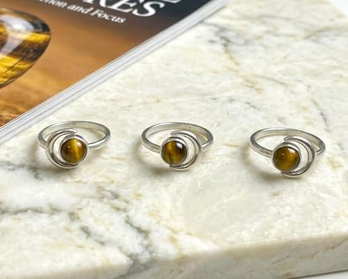 Sun and Moon Ring, Adjustable Natural Stone Rings for Women & Men, Boho Celestial Jewelry for Daily Wear - color: Tiger's Eye