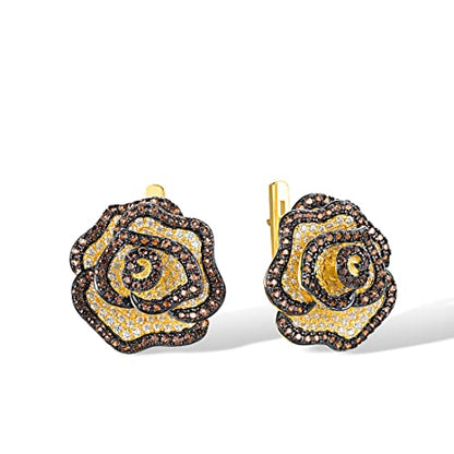 Santuzza Sterling Silver Gemstone Flower Earrings for Women - color: [A]Rose-Brown