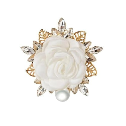Rose Flower Brooch for Women Large Flower Brooch Elegant Pearl Brooches Handmade Crystal Pearl Pins Fabric Floral Lapel Pin Christmas Valentine's Day Dress Suit Accessories - color: white