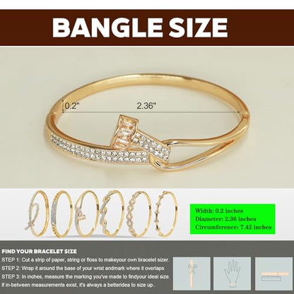 Pack of 6 - Gold Bracelet Bangles Bulk Set for Women,Trendy Stackable, Zinc Alloy Rivet & Four-Leaf Clover Design Stackable Bangles with Rhinestones, 7-inch Circumference Fits Most Adults, Jewelry Gift for Her, Girlfriend, Wife, Mom, Sister, Lover on Birt