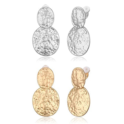 FANZE 2-3 Pairs Clip on Earrings Drop Earrings Set,Big Matte Gold Earrings Statement Earrings Jewelry Gift for Women - color: Set-1