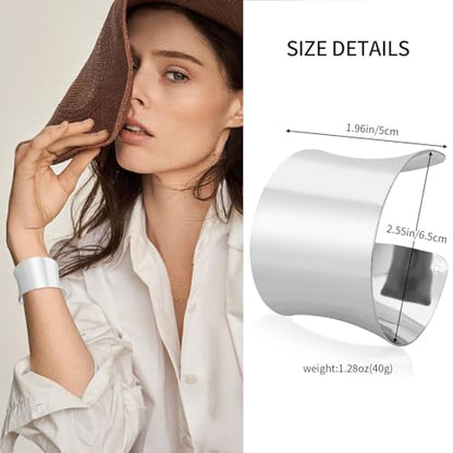Wide Cuff Chunky Gold Bracelets for Women Open Cuff Bangles Wrist Cuff Bracelets for Women - style: Silver2
