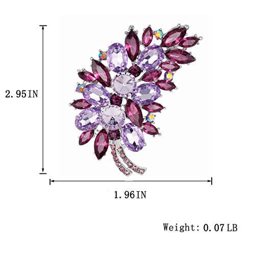 seven wolves Women Crystal Bouquet Brooch Pin All-Match Accessories Rhinestone Brooches and Pins - color: Sliver Purple E