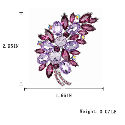 seven wolves Women Crystal Bouquet Brooch Pin All-Match Accessories Rhinestone Brooches and Pins - color: Sliver Purple E