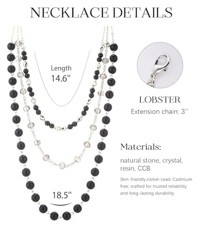 Noessla Layered Beaded Necklaces for Women - 3 Strand Boho Statement Choker Fashion Jewelry Gifts - color: Black