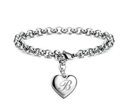 Monily Birthday Gifts for Women Initial Charm Bracelets for Women Letters Alphabet Heart Bracelet for Women - color: B: Heart