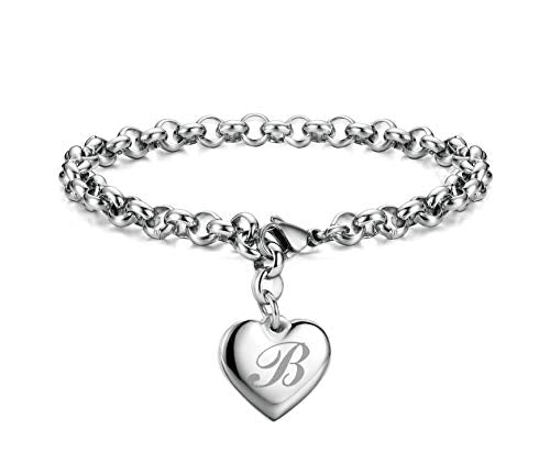 Monily Birthday Gifts for Women Initial Charm Bracelets for Women Letters Alphabet Heart Bracelet for Women - color: B: Heart