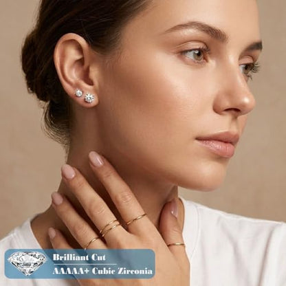 SEEDRILL Stud Earrings for Women Men Square & Round AAAAA+ Cubic Zirconia Earrings 18K Gold Plated Hypoallergenic 316L Surgical Stainless Steel CZ Earrings 3-6mm 4 Pairs - color: Gold