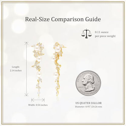 Sonateomber Gold Silver Pearl Rhinestone Dangle Earrings for Women, Elegant CZ Leaf Butterfly Bridal Earings Prom Wedding Fashion Jewelry Gift - color: Gold