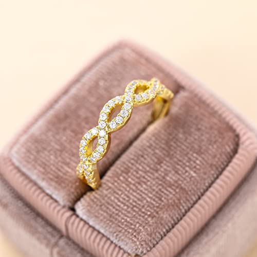 SHINYSO Wedding Bands for Women Infinity Stacking Ring Half Cubic Zirconia Eternity Engagement Ring Size 4-10 - color: 14K Gold Plated