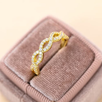 SHINYSO Wedding Bands for Women Infinity Stacking Ring Half Cubic Zirconia Eternity Engagement Ring Size 4-10 - color: 14K Gold Plated
