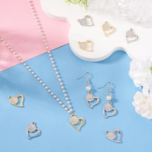 Elecrelive Crystal Heart Charms Rhinestone Heart Pendants Valentine Charms for Necklace Bracelet Earring Wedding Jewelry - color: Platinum, Golden