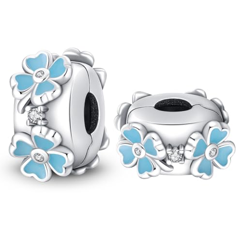 925 Sterling Silver Stopper Clip Charms for Bracelet Necklace Spacer Beads with 5A Cubic Zirconia Mother's Day Christmas DIY Gift for Women(2PCS) - style: Glow-in-the-dark four-leaf clover