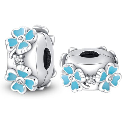 925 Sterling Silver Stopper Clip Charms for Bracelet Necklace Spacer Beads with 5A Cubic Zirconia Mother's Day Christmas DIY Gift for Women(2PCS) - style: Glow-in-the-dark four-leaf clover