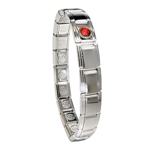 Birthstone Charm Bracelet Jewelry, Italian Modular Family Birthstone Charm Starter Stainless Steel - color: 18 LINKS-SILVER-01-January