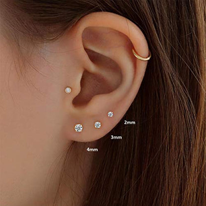 EPIRORA Sterling Silver Stud Earrings for Women- 3 Pairs Tiny Ball Stud Earrings Round CZ Cubic Zirconia Earrings Pearl Earrings Set Cartilage Small Tragus Earrings(2mm,3mm,4mm) - style: CZ earrings(2mm,3mm,4mm)-Gold