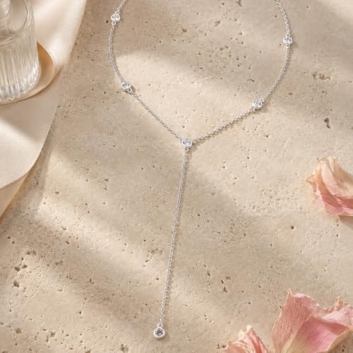 Lariat Gold Necklace for Women, Dainty Long Necklaces 14k Gold Plated Y-Shaped Layered Drop Necklaces for Women Trendy Simple Gold Jewelry for Prom Vacation Gifts - color: Station Y Necklace-Silver