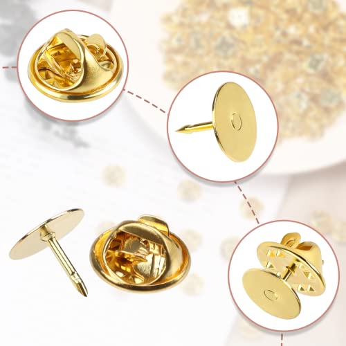 JANYUN 120 Pairs Butterfly Clutch Tie Tacks Safety Keepers Pin Back | Gold,Metal Holder Clasp Lock Backings,Replacement with 8mm Length 10mm Width Blank Pin for Brooch Lapel Enamel Craft Making - color: Gold, size: 10mm
