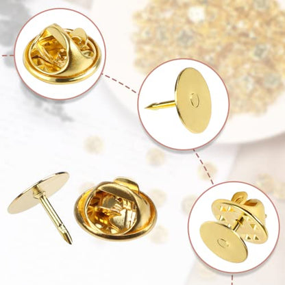 JANYUN 120 Pairs Butterfly Clutch Tie Tacks Safety Keepers Pin Back | Gold,Metal Holder Clasp Lock Backings,Replacement with 8mm Length 10mm Width Blank Pin for Brooch Lapel Enamel Craft Making - color: Gold, size: 10mm