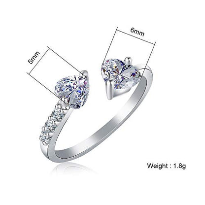 hsiyyecg Sliver/Gold Plated Double Heart Eternity Ring Shiny Cubic Zirconia Crystal Engagement Wedding Band Promise Ring Open Adjustable Statement Rings for Women(Sliver) - color: silver