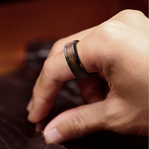 King Will Mens Galaxy Tungsten Wedding Band | 6mm/8mm, Beveled Edge, Comfort Fit, Durable, Sandstone Opal Inlay Polished, Everyday Wear - color: Black&Coffee