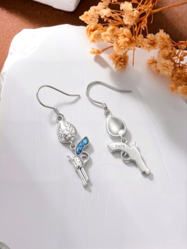 Dorunmo s925 Sterling Silver Western Dangle Drop Earrings Birthday Jewelry Gifts for Women - style: Turquoise Gun