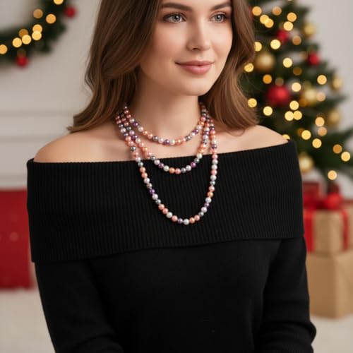 Pearl Necklaces for Women 60'' 70" Long Pearl Necklace 15.75'' Pearl Choker Necklace Chunky Bead Layered Faux Pearl Dangle Wedding Bridal 1920s Gatsby Christmas Costume Jewelry Gifts - color: Colorful2-60''