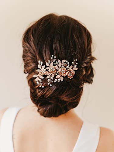 SWEETV Metal Hair Comb, Rhinestone Bridal Hair Clip - Handmade Wedding Hair Accessories for Brides and Bridesmaid, Rose Gold | Metal Handmade Wedding Hair Pieces for Brides, Wedding Hair Accessories Bridal Hair Pieces for Brides Bridesmaid, Rose Gold - co
