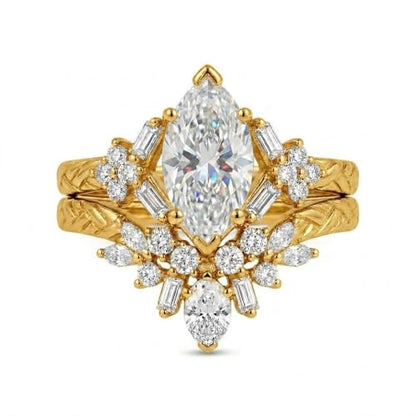 1-3CT Marquise Lab Grown Diamond Vintage Leaf Bridal Ring Set | IGI Lab Grown Diamond Art Deco Olive Leaf Stackable Ring Set, Wedding Gift for Bride Proposal Anniversary
