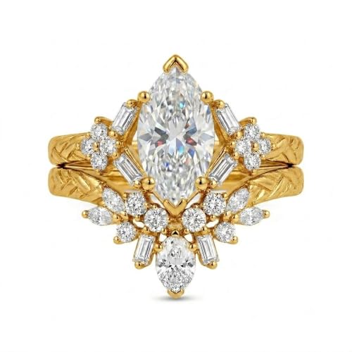 1-3CT Marquise Lab Grown Diamond Vintage Leaf Bridal Ring Set | IGI Lab Grown Diamond Art Deco Olive Leaf Stackable Ring Set, Wedding Gift for Bride Proposal Anniversary