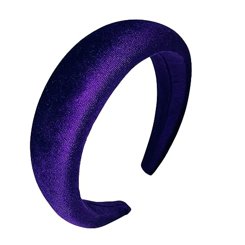 velvet padded headband wide puffy headbands for women girls vintage sponge hair band trendy and cute hair accessories (Violet) - color: Violet