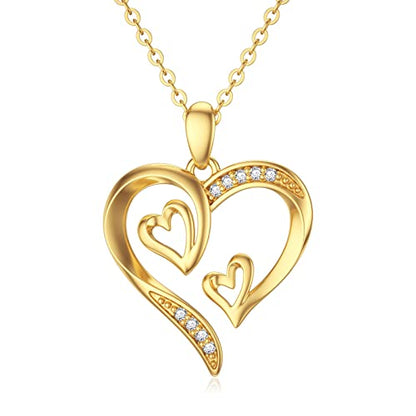 SISGEM 14K Real Gold Heart Necklace for Women,Yellow Gold Love Pendant Necklace Triple Hearts Jewerly Gifts for Birthday Anniversary 16+1+1 inch - color: Triple Hearts-2