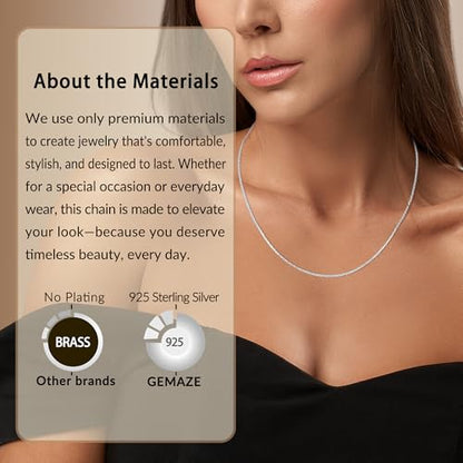 1.3mm Snake Chain 925 Sterling Silver 14K Gold Plated Chain Necklace for Women, Non-Tarnish, Tangle-Free, Silky-Smooth, Gift-Ready Luxury Chain - color: Silver, size: 24 Inch