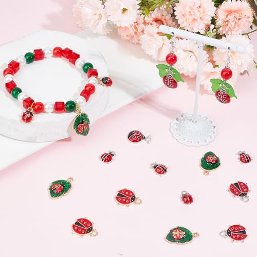 SUNNYCLUE 32PCS 8 STYLES Ladybug Charms Bulk Insect Charm Enamel Lucky Red Ladybird Ladybugs Insect Leaf Beetles Animals Charm Bulk for Jewelry Making Charms Earrings Necklace Bracelets Diy Crafts