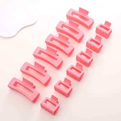 12 Pack Pink Square Claw Clips, Big and Small Neutral Rectangle Hair Claw Clips, Non-slip Matte Large Hair Clips for Women,Strong Hold jaw clip for Thick Thin Hair - color: Mixed Pink