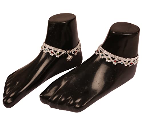 Touchstone Indian anklets for women gold silver payal set jewelry simple jhanjar bollywood handcrafted pretty stylish designer paazeb - style: D037 Multicolor